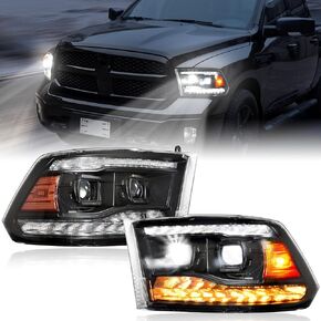 KEWISAUTO Full LED Headlights for Dodge Ram 1500 2009-2018, DRL Dynamic Animation Sequential Turn Signal Head Lights for Dodge Ram 1500 2500 3500 2009-2018 Accessories (2PCS)