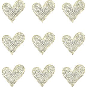 30 PCS Flat Bottom Inlaid Rhinestone Love Shape Patch DIY Handicraft Accessories Gift Clothes Bag Decoration Alloy Arts Crafts Sewing Embellishment Button (Gold)