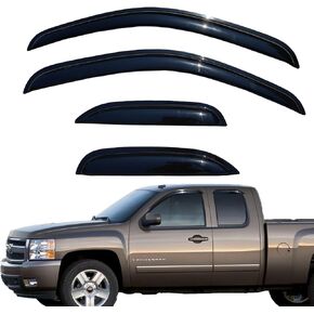 Tape On Window Visor Compatible with 2007-2013 Chevrolet Silverado GMC Sierra 1500/2500HD/3500HD Extended Cab, Side Vent Window Deflector Rain Guard Shade, Truck Accessories-4pcs