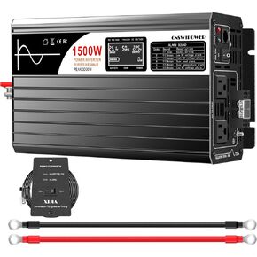 Xijia 1500W(Peak Power 3000W) Pure Sine Wave LCD-Display Solar Power DC 12V Inverter AC 120V 60HZ Solar Converter for Home Use car (DC12V (Range 10V-15V) 1500W