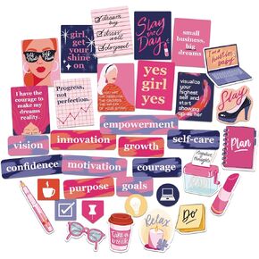Navy Peony Boss Lady Entrepreneur Vision Board Stickers (35pcs) - Girl Boss, Boss Babe, Female Executives Stickers for Planners, Vision Board Party