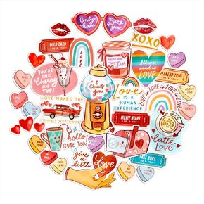 Navy Peony Sweet Valentine's Day Love Sticker Pack (31 Pieces) - Cute, Waterproof, Durable | Pride and Conversation Heart Stickers for Scrapbook, Journal, and Gifts