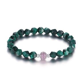 Handmade Original Healing Crystal 8MM Faceted Gemstone Stretch Bracelet with 18K Platinum Beads and Micro Pave CZ Ruby Ball for Women (Black Agate)