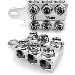 Vgate 12-Way Post Terminal Distribution Block Bus Bar, 8AWG up to 4/0(XL) AWG Gauge, for Lithium or AGM Lead Acid Battery with Bolt Down Ends or Threaded Studs, M10 or 3/8"-16