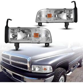 Nixon Offroad Projector Headlights for 1994-2001 Dodge Ram 1500/94-02 Dodge Ram 2500 3500/1995-2002 Dodge Ram 4000 (All w/o Sport Package) High Low Beam Head Lights Assembly Clear Lens