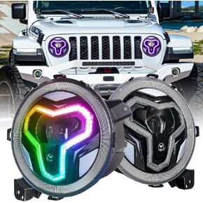 JL Headlights, 9 inch RGB Headlights with Multi-Function Halo White DRL for Jeep Wrangler JL Sahara Rubicon 2018-2023 Gladiator JT