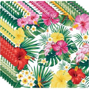 40pcs Hawaiian Paper Napkins Hawaiian Luau Party Napkins Hawaiian Luau Party Decoration Hawaii Disposable Napkins Aloha Happy Birthday Napkins Tropical Palm Leaf and Hibiscus Aloha Party Napkins