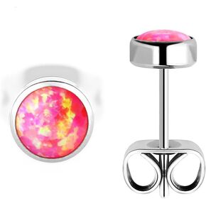 Hypoallergenic Titanium Stud Opal Earrings - For Sensitive Ears (Magenta) -Hipoalergénico para oídos sen by Bedrock Jewelry