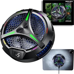 Magnetic Cooler for iPad,Tablet Cooler for ipad/Surface pro/Samsung Tab,Universal Radiator with Temperature Display for Mobile Gaming,Tiktok Live Streaming (Green Mech)