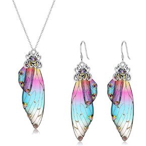 BriLove Butterfly Wing Jewelry Set Elegant Crystal Insect Dragonfly Pendant Necklace Drop Dangle Earrings for Women Jewelry