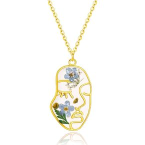 Forget-Me-Not Pressed Wildflower Necklaces | Gold Pressed Flower Necklace | Teardrop Pendant Necklace | Alaska State Flower Necklace | 18"