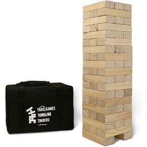 Yard Games Giant Tumbling Timbers 30 Inches Wood Stacking Indoor Outdoor Party Game with Carrying Case for Kids and Adults, Natural