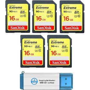 SanDisk Extreme 16 GB SD Card (5 Pack) Speed Class 10 UHS-1 U3 C10 4K HD 16G SDHC Memory Cards for Compatible Digital Camera, Computer, Trail Cameras