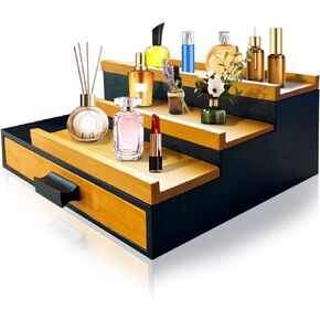منظم عطر كولونيا للرجال 3 طبقات منظم عطور للرجال مع درج وحجرة خصوصية مخفية حامل عرض عطر كولونيا خشبي باللون الجوز والأسود in Kuwait