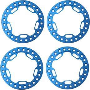 1.9in Wheel Outer Rings Rims, 4Pcs Aluminum Alloy High Abrasion Resistance CNC Machining RC Wheel Hub Lock Ring Wheel Rims Beadlock Rings(Blue)