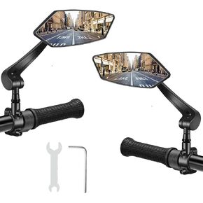 Bike Mirror, 1 Pair Bike Mirrors Handlebar Rear View Mirror, Adjuatable Wide Angle RearView Mirror, 360° Rotatable Safety Galss Design for Mountain Bicycle Bike Ebike Scooter Snowbike