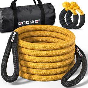 GODIAG 1 "× 30ft حبل سحب حركي (46500 رطل) حبل طاقة عالي التحمل مع 2 أغلال ناعمة، حبل طاقة مرن 30% للطرق الوعرة لشاحنة جيب سيارة ATV UTV جرار