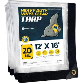 5' X 7' Clear Tarps 20 mil Heavy Duty Waterproof Transparent Tarp with Grommets, Multipurpose 18 oz, 560 GSM Thick and Tear-Resistant Tarpaulin