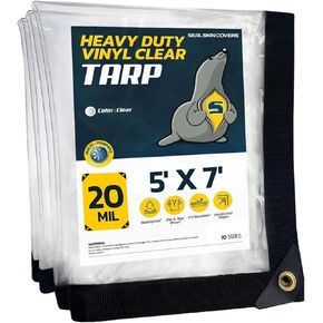 5' X 7' Clear Tarps 20 mil Heavy Duty Waterproof Transparent Tarp with Grommets, Multipurpose 18 oz, 560 GSM Thick and Tear-Resistant Tarpaulin