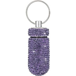 Purple Pill Holder Keychain, Holder Pill Container Keychain Mini Size Waterproof and Light Weight Portable Pill Bottle Case, Bling Aluminum Key Chain for Outdoor Camping Traveling, Medication Aids