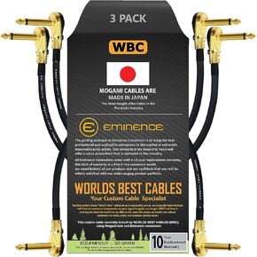 WORLDS BEST CABLES 3 Units - 9 Inch - Pedal, Effects, Patch, Instrument Cable Custom Made Made Using Mogami 2524 Wire and Eminence Gold Plated ¼ inch (6.35mm) R/A Pancake Type Connectors