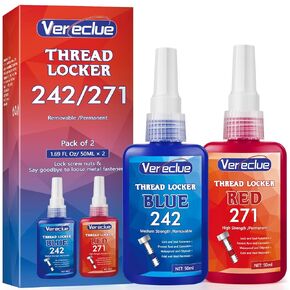 Thread Lock 50ml Blue 242 and 50ml Red 271, Medium Strength and Strong Strength Lock Tight Threadlocker, Thread Locker for Nuts, Bolts, Metal Fasteners to Against Losening and Seal