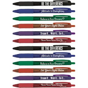 Translucent 12 Pen Set with Motivational/Inspirational Quotes, 6 Designs 46006