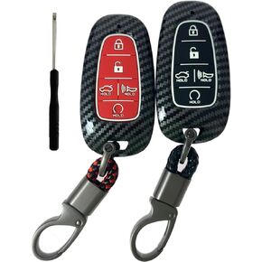 ABS Plastic Silicone Rubber Key Fob Cover Compatible with 2019-2023 Hyundai Sonata Nexo 2022 Hyundai Tucson 2023 Palisade Santa Fe (2pcs Black+Key Chain, ABS/7 Buttons)