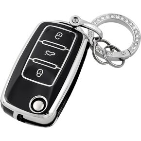 OFFCURVE Key Fob Cover with keychain for Volkswagen, Soft TPU Full Protector Key Fob Case for VW Jetta Golf Polo Passat MK8 Tiguan Beetle Car Remote Smart Key Holder Accessories, Pink