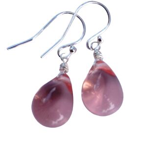 Handmade, Pink Wild Rose Mauve Smooth Glass Dangle Drop Earrings, Sterling Silver, Elegant Gift for Girlfriend Daughter Sister Women Mom Mothers Day Perfect for Every Occasion