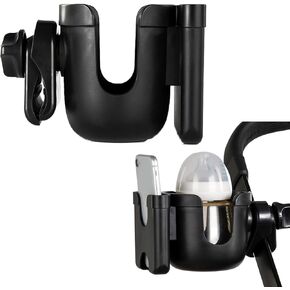 حامل أكواب عربة الأطفال مع حامل هاتف، حامل أكواب لعربة الأطفال، حامل مشروبات قابل للتعديل، حامل هاتف كوب عالمي 2 في 1 لعربة الأطفال والدراجة والكرسي المتحرك والمشاية والسكوتر. (أسود) in Kuwait