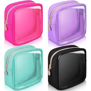 Hushee 4 Pcs Clear Nylon Makeup Bag for Women Christmas Gifts Preppy Cosmetic Bag PVC Travel Toiletry Bag Zipper Pouch Waterproof Storage Organizer Bag for Women(Large)