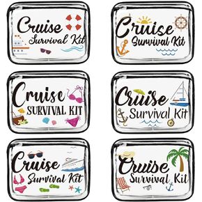 Cruise Ship Essentials 6Pcs Cruise Survival Kit PVC Waterproof Cruise Makeup Bag Portable Cosmetic Bag Cruise Accessories with Zipper Pouch for Trip Cruise Gifts for Girls Women