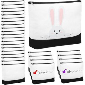 Inbagi 30 Pieces Canvas Makeup Bags Bulk Black and White Cosmetics Bag with Zipper Blank DIY Cosmetic Pouch Multipurpose Canvas Travel Toiletry Bag for Travel Pen Pencil Cosmetic Storage