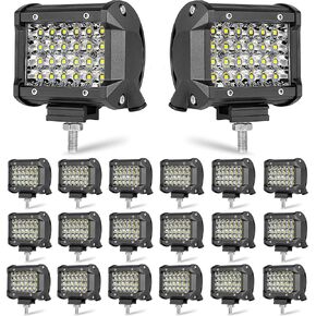 ضوء القرون LED، 20 قطعة 4 بوصة مصباح عمل LED ثلاثي الصف 60 وات 12000 لومن مجموعة أضواء القيادة على الطرق الوعرة لشاحنة بيك اب ATV UTV SUV Boat Light