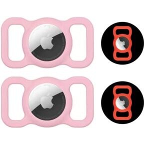 Apple AirTag Dog Collar Holder (2 Pack) Apple Air Tag Holder for Dogs & Cats, Premium Silicone Protective Case for Pets GPS Tracker (Glow in The Dark Pink)