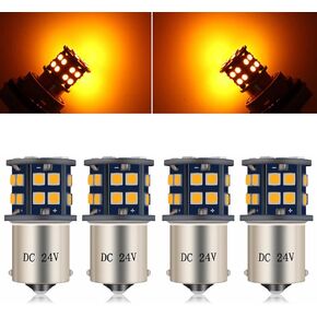 4 PCS Car 1156 LED Turn Signal Bulb, 3030-28SMD 360° Perfect Beam Reversing Light Brake Light Replacement, Daytime Visible Taillight Direction Indicator Light, Universal for Cars (Yellow)