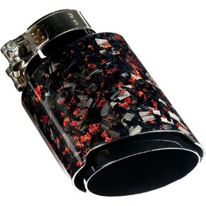 Red Forged Carbon Fiber Exhaust Muffler Tips with Black Stainless Steel, 2.5 inch Inlet Single Tip Forged Red with Foil "Gold" (Red Forged Carbon, inlet ID 2.5"-outlet OD 4")