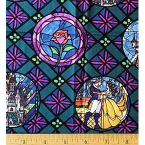 Pack of 2 - Disney Beauty & The Beast Stained Glass Cotton Fabric - 18" x 22" Fat Quarter (Pack of 2)