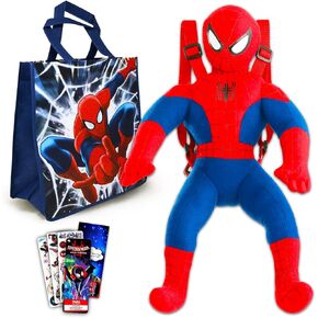 Marvel Spiderman Plushie and Tote Bag Set - Bundle with 20" Spiderman Plush Doll with Carrying Straps Plus Tote Bag, Stickers, and More (Spiderman Gifts)