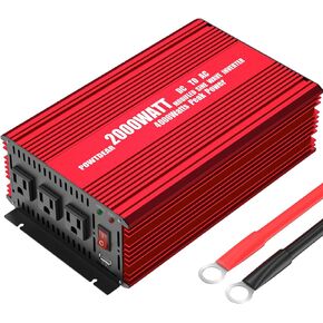 Power Inverter 2000 Watt, Power Converter 2000W DC 12V to 110V AC Car Inverter with 2.4A USB Ports 3 AC Outlets Red