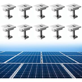 10pcs Solar Panels Centre Clamps 30mm, Aluminium Solar Panel Mounting Brackets T-Shaped Mid Clamps Solar Panel Bracket Kit for Metal Roof, Tin Roof, Flat Roof, Sheet Roof