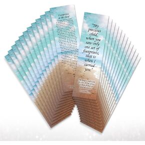 Footprints in The Sand Bookmark - 24 Pack, 2-Sided, Christian Inspirational Bible Book Mark, Bulk Religious Book Markers for Reading, 7.25"x2" (24 Bookmarks)