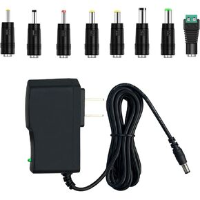 12V 2A AC Adapter Charger Replacement with 8 Tips, Regulated 12 Volts 2000mA Power Supply Cord Suitable for 12V LED Strip Light, CCTV Camera, BT Speaker, GPS, Webcam, Router (Black)