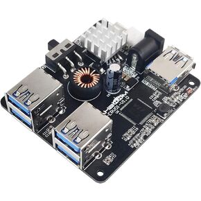 Yahboom 4 Port USB 3.0 Hub for Raspberry Pi Jetson Nano ROS Robot, Compatible with USB 3.0/2.0/1.1 Driver-Free Plug&Play, Onboard External USB-A，5V (Micro-USB)，9~24V Power Port, for High-Power Device