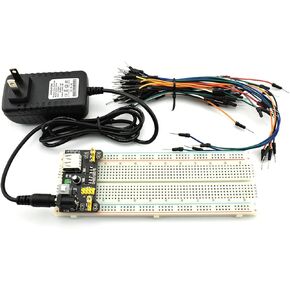 Electronic Component Power Supply Module Assorted Kit for Arduino, Raspberry Pi, STM32, UNO, MEGA2560 830P Breadboard + Power Module + Jumper + 12V 1A Adaptor