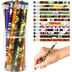 80 Pcs Halloween Pencils Bulk Assortment with Eraser, Colorful Wood Pencils in Halloween Design, Halloween Party Favors for Kids, Trick or Treat Pencils for Students
