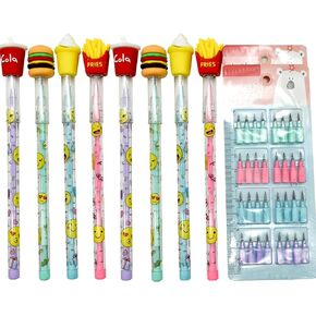 24PCS Food Non Sharpening Pencils Stackable Pencils Chips Pencil Hamburger Ice Cream Pencil Cola Pencils With 128 Replacable Nibs For School Students Office Supplies.