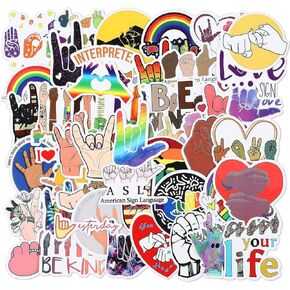 200 Pcs ASL Stickers American Sign Language Vinyl Waterproof Decals Sign Language Stickers Sign Language Gifts for Water Bottle Bicycle Motorcycle Skateboard Laptop Decals Luggage