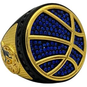 Discount Sports Rings 5 Star Basketball Championship Rings — Black Body, Blue Stones/Basketball Awards/Basketball Rings